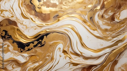 Abstract swirl and wavy beautiful gold marble liquid with a background of golden glitter sparkle.