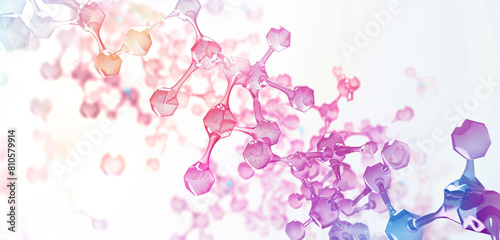 Infographic molecular structure  organic shapes  pastel hues  solid white background.