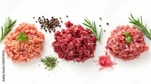 Set of minced meat isolated on white photo
