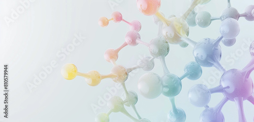 Infographic molecular structure, organic shapes, pastel hues, solid white background.