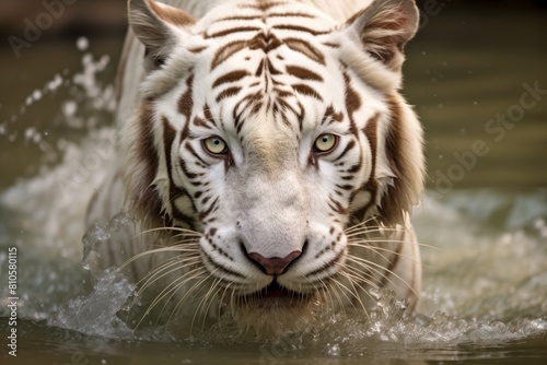 Majestic white tiger swimming in water