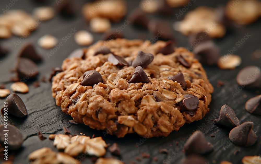 Fototapeta premium close up of oatmeal chocolate chip cookie