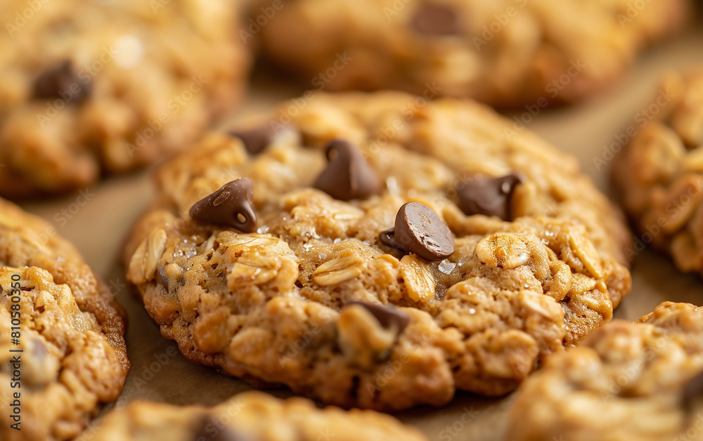 close up of oatmeal chocolate chip cookie close up of oatmeal chocolate chip cookie
