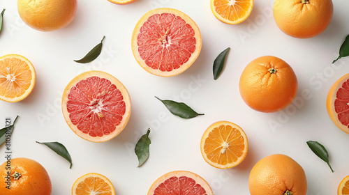 Set of ripe grapefruits on white background top view -