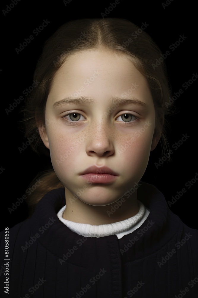 Pensive young girl in dark clothing Pensive young girl in dark clothing