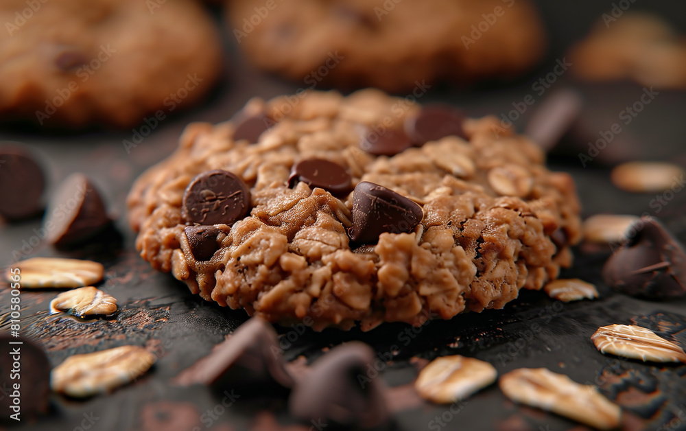 close up of oatmeal chocolate chip cookie close up of oatmeal chocolate chip cookie