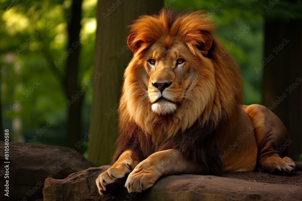 Obraz premium Majestic lion resting in the wild