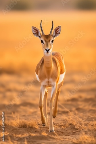 Curious antelope standing in desert landscape