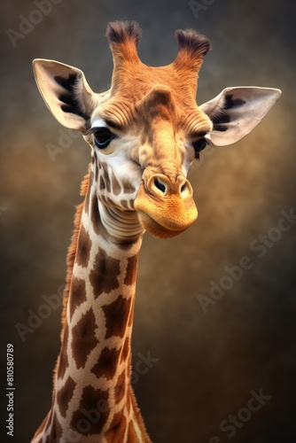 Close-up portrait of a curious giraffe
