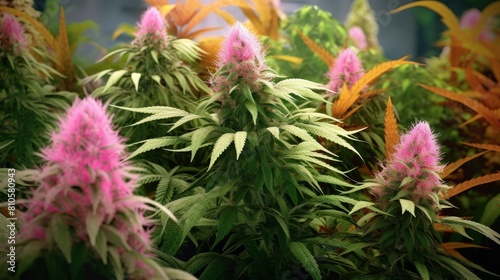 Vibrant cannabis plant with pink flowers