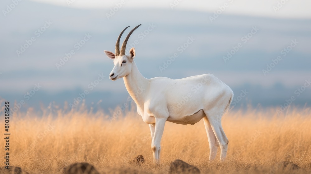 white antelope standing in field