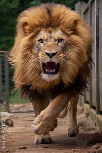 Majestic lion roaring in the wild