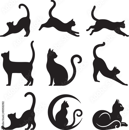 Vector-isolated silhouette cat set