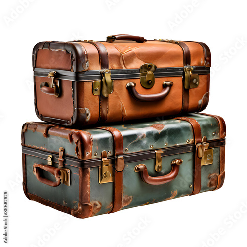 Old suitcases isolated on transparent background generative ai, cut out, or clipping path.