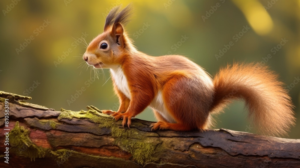 Curious red squirrel on a tree branch Curious red squirrel on a tree branch
