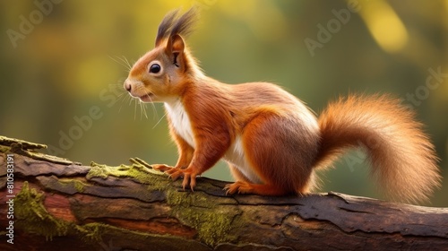 Curious red squirrel on a tree branch © Balaraw