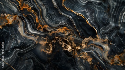 Closeup of black marble texture resembling natural landscape with intricate patterns. Concept Marble Texture  Closeup Shots  Natural Landscape  Intricate Patterns  Black Marble 