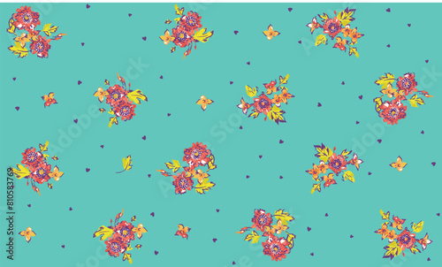 Vintage floral heart ditsy print summer colors seamless pattern graphic vector artwork