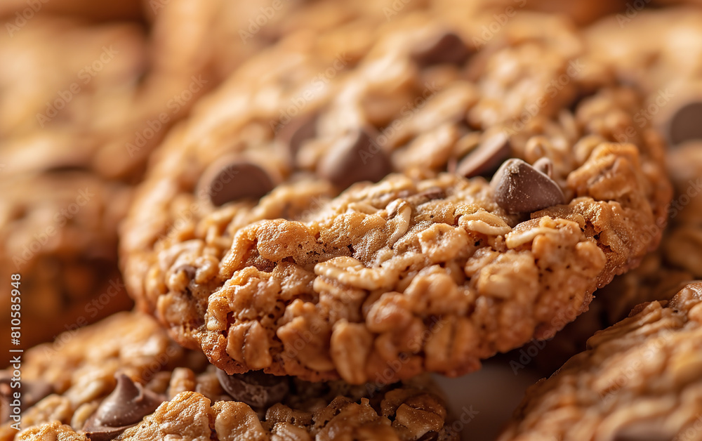 close up of oatmeal chocolate chip cookie close up of oatmeal chocolate chip cookie