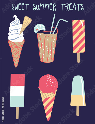Sweet summer treat elements hand drawn graphic illustration print artwork for apparel