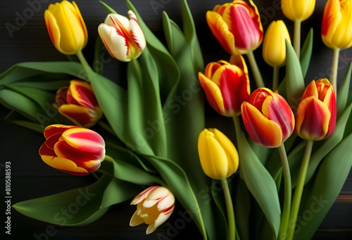 vibrant pink and purple tulips on a dark background