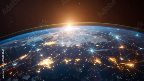 Overview of global 5G satellite network and its impact on geopolitics. Concept 5G satellite technology, global connectivity, national security, emerging technologies, data privacy photo
