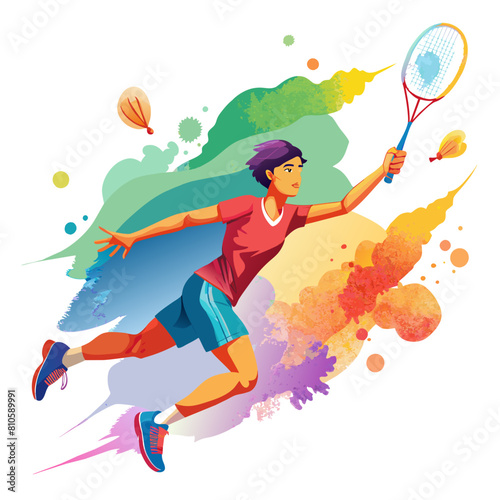 Badminton Player Playing colorful watercolor illustration
