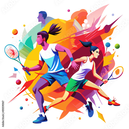 Badminton Player Playing colorful watercolor illustration 