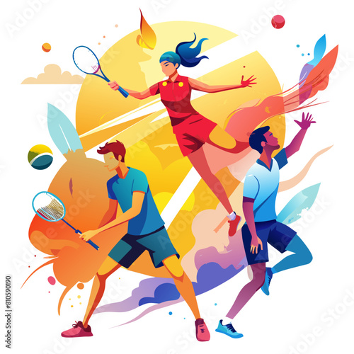 Badminton Player Playing colorful watercolor illustration 