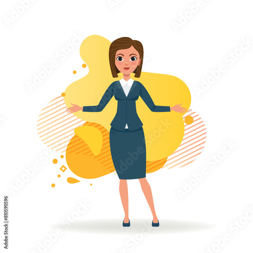 Businesswoman in formal suit character set with different poses, hairstyles, gestures. Parts of body, face. Can be used for topics like office lifestyle, manager, lady