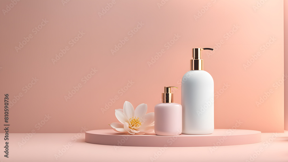 a bottle of lotion and a bottle of lotion on a pink surface