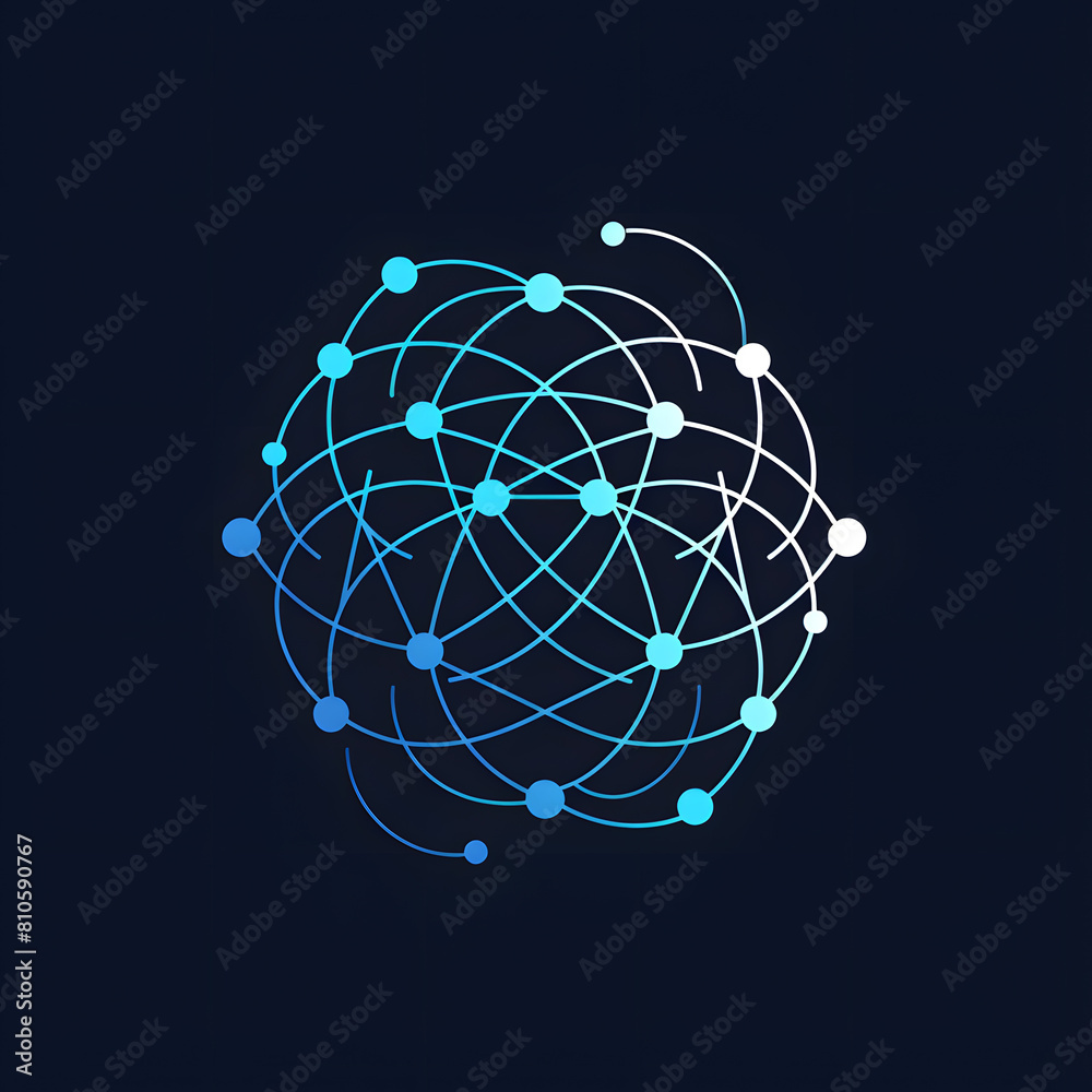 A visually striking pattern of circles, lines, and dots in electric blue on a dark blue background, resembling an artistic logo with symmetry and visual effect lighting A visually striking pattern of circles, lines, and dots in electric blue on a dark blue background, resembling an artistic logo with symmetry and visual effect lighting