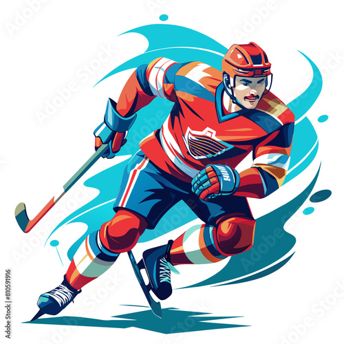 Hockey Player Playing colorful watercolor illustration