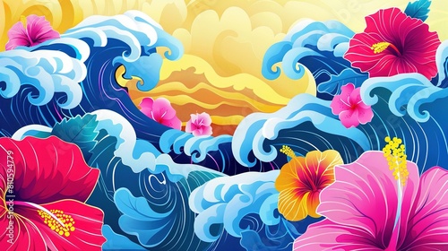 Vibrant AAPI Heritage: Waves, Colors, and Tropical Blossoms