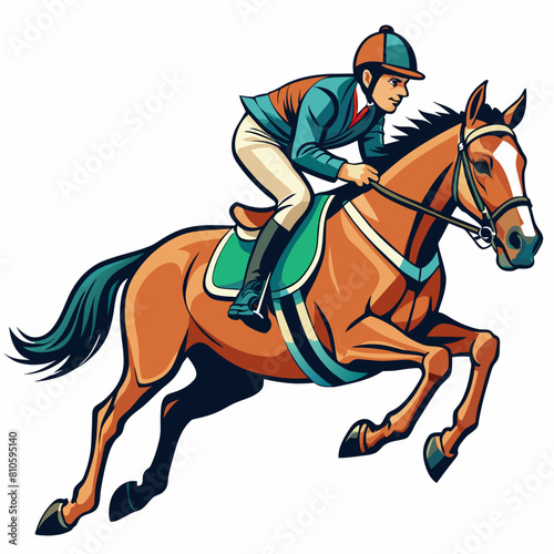 Horseback riding jockey colorful watercolor illustration
