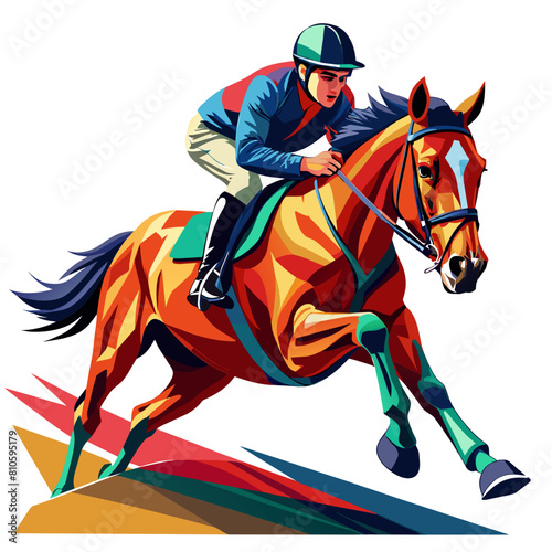 Horseback riding jockey colorful watercolor illustration
