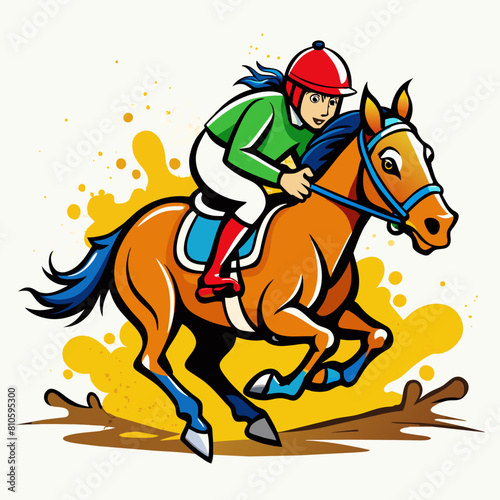 Horseback riding jockey colorful watercolor illustration  © amanmalik