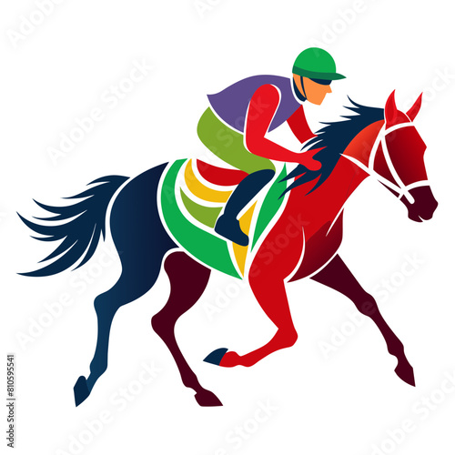 Horseback riding jockey colorful watercolor illustration
