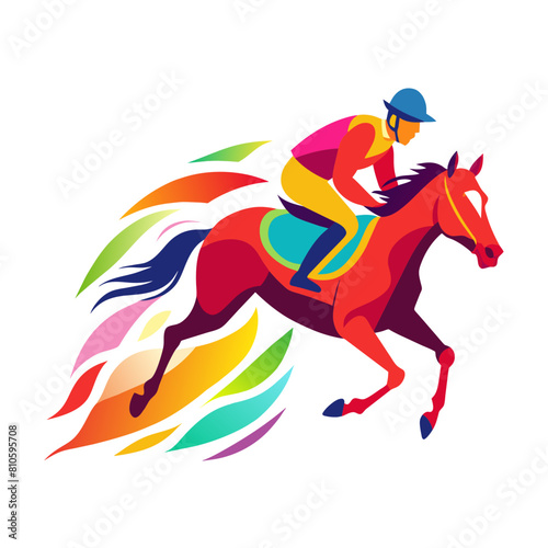 Horseback riding jockey colorful watercolor illustration  © amanmalik