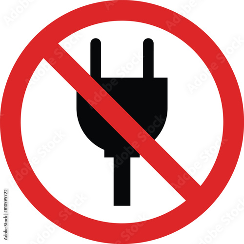Charging prohibited sign . Power plug use prohibited icon vector
