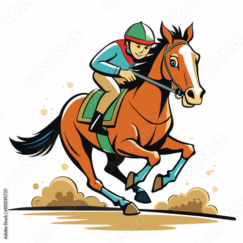 Horseback riding jockey colorful watercolor illustration 