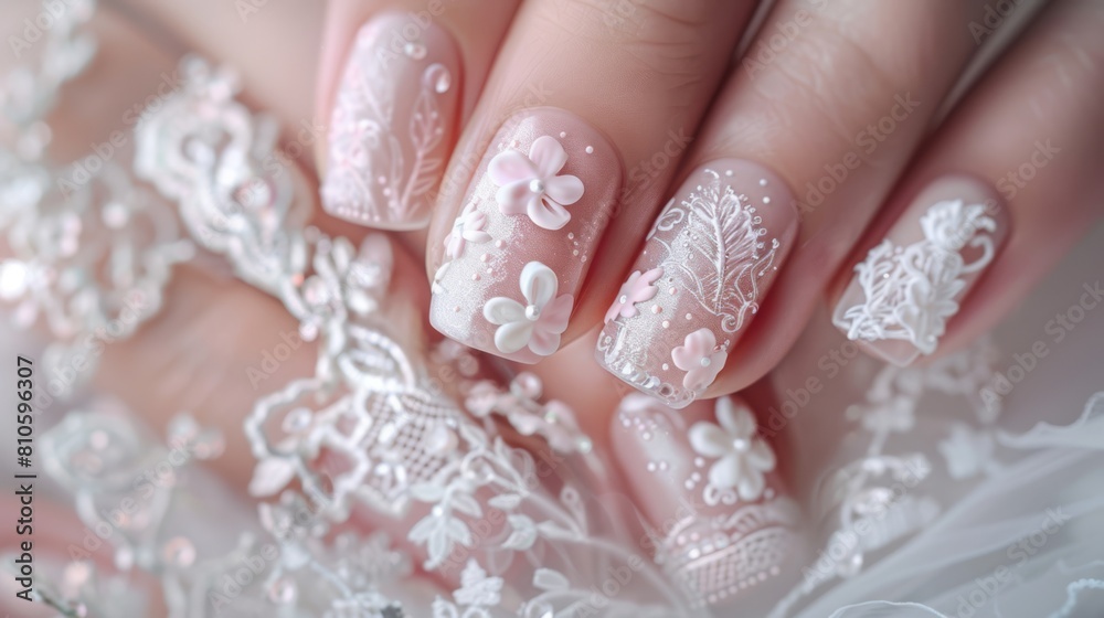 Elegant Bridal Nail Art Elegant Bridal Nail Art
