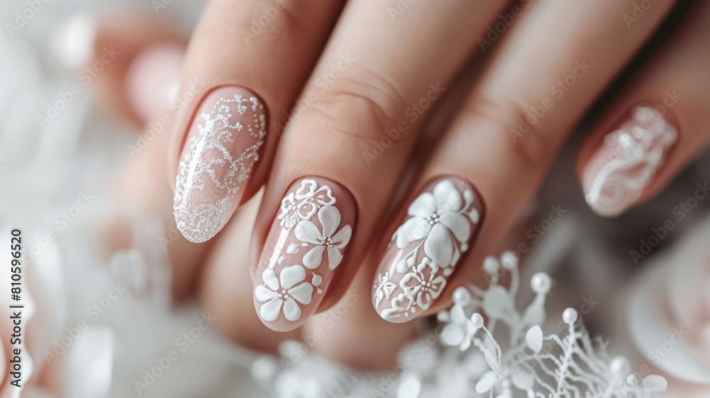 Elegant Bridal Nail Art Elegant Bridal Nail Art
