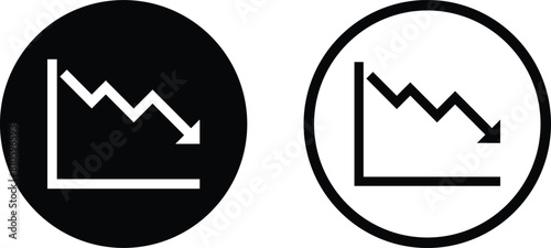 Crisis arrow icon set in two styles . Arrow pointing downwards showing crisis icon . arrow going down stock icon vector