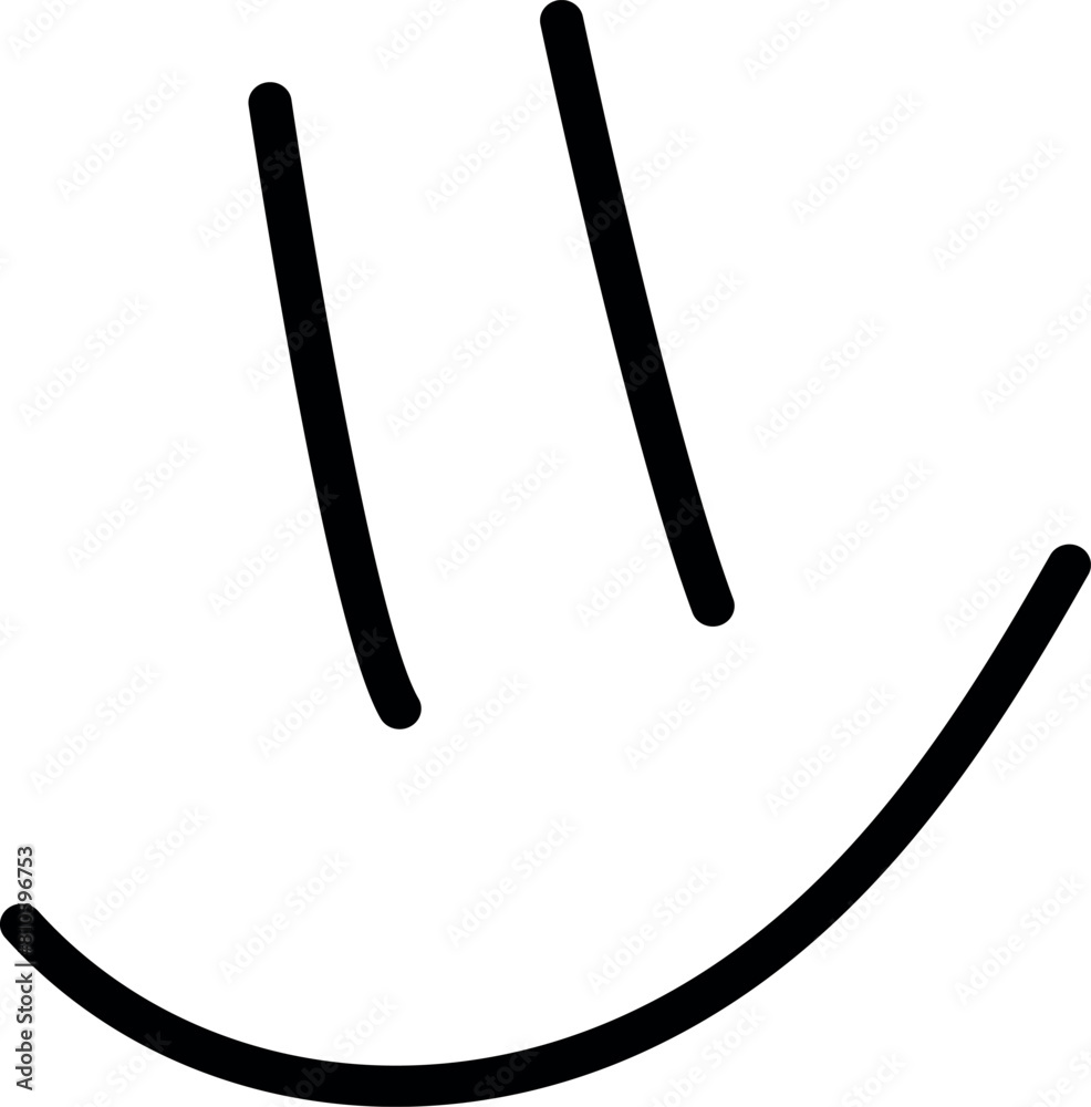 This hand-drawn vector illustration features a minimalist yet expressive happy face doodle outlined in black strokes. 