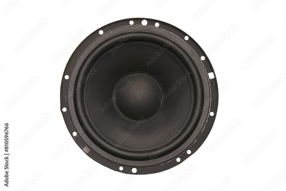 Car audio stereo speaker isolated on the white background. Top view. Car audio stereo speaker isolated on the white background. Top view.