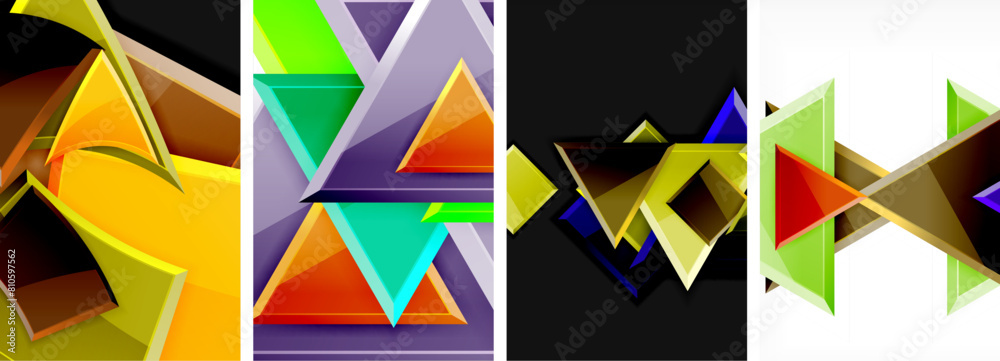 Glossy triangles geometric poster set for wallpaper, business card, cover, poster, banner, brochure, header, website Glossy triangles geometric poster set for wallpaper, business card, cover, poster, banner, brochure, header, website