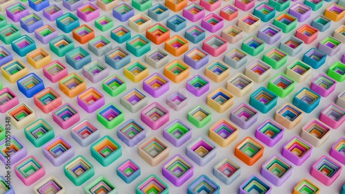 Regular pattern arrangement of cube, abstract movement, shapes of various colors, 3d-background, colorful cube, geometric