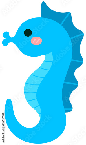 Kids hand drawn cute summer elements set seahorse