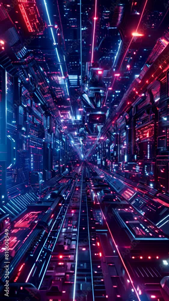 Futuristic cybernetic command center with streams of data flowing in a mesmerizing ballet of light and darkness, depicting advanced technology. Vertical video Futuristic cybernetic command center with streams of data flowing in a mesmerizing ballet of light and darkness, depicting advanced technology. Vertical video